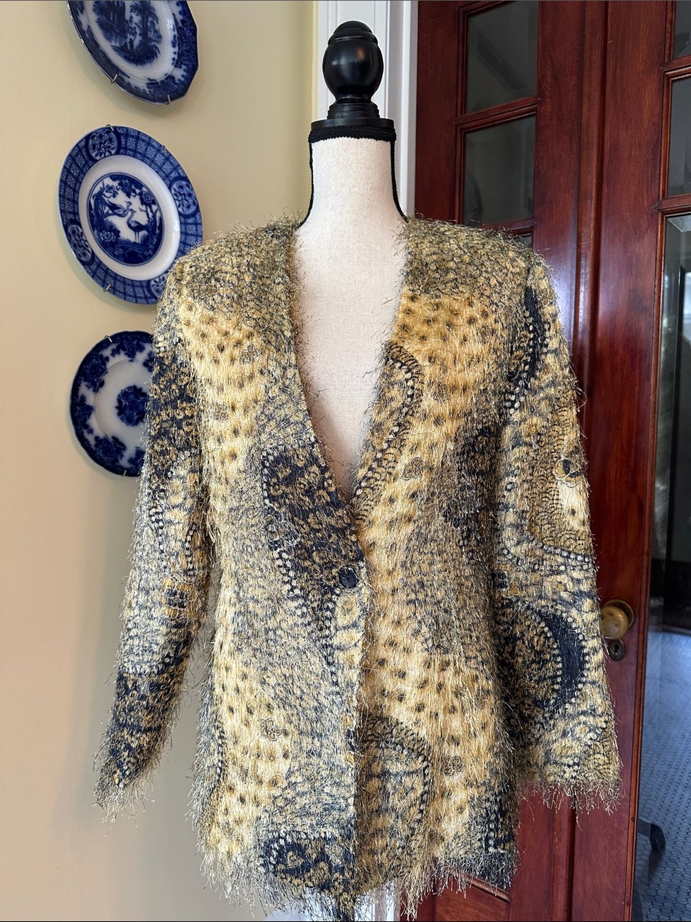 Russell Kemp New York | Fuzzy Animal Print Blazer Jacket Single Button, Size M